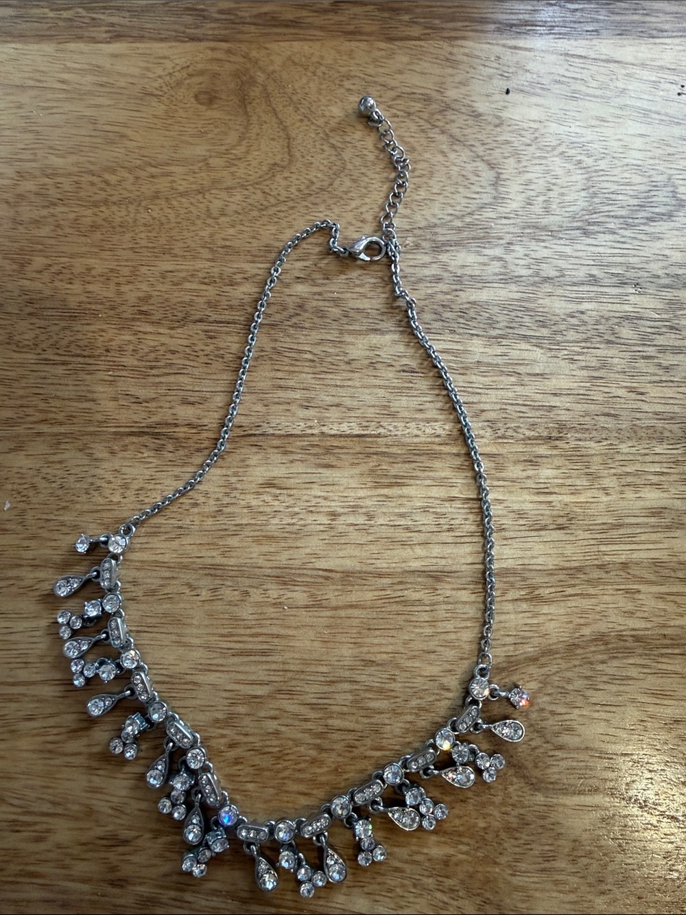 Silver Rhinestone Teardrop Statement Necklace - Elegant Sparkle